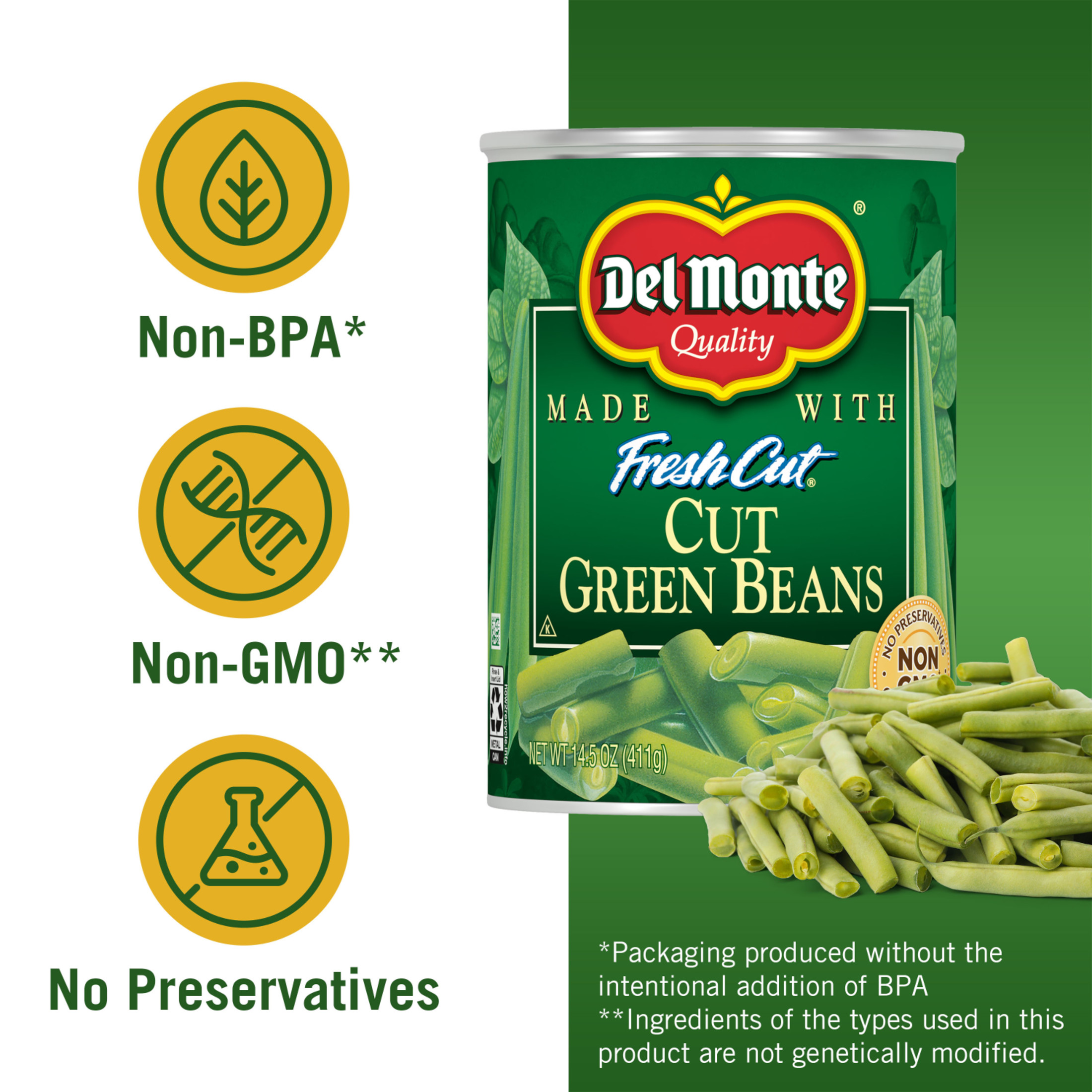 Del Monte Cut Green Beans, Canned Vegetables, 14.5 oz Can thumbnail 2