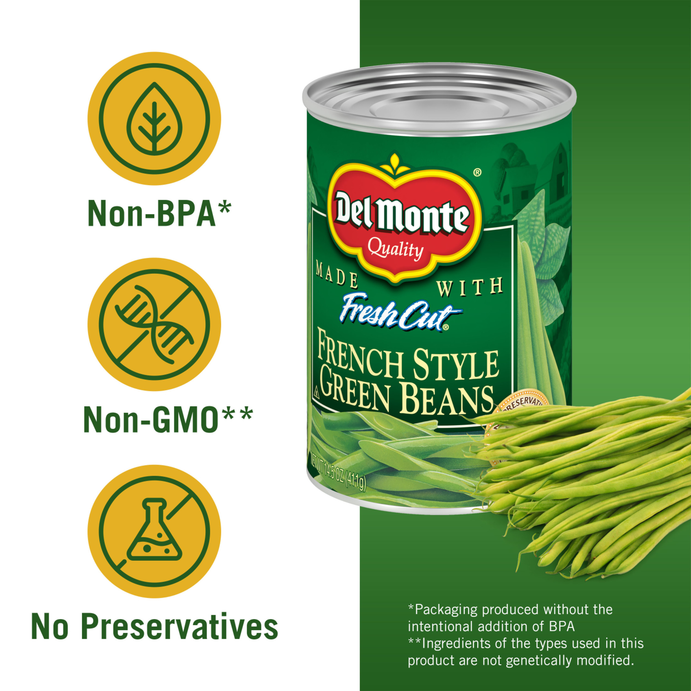 Del Monte French Style Green Beans, Canned Vegetables, 14.5 oz Can thumbnail 2