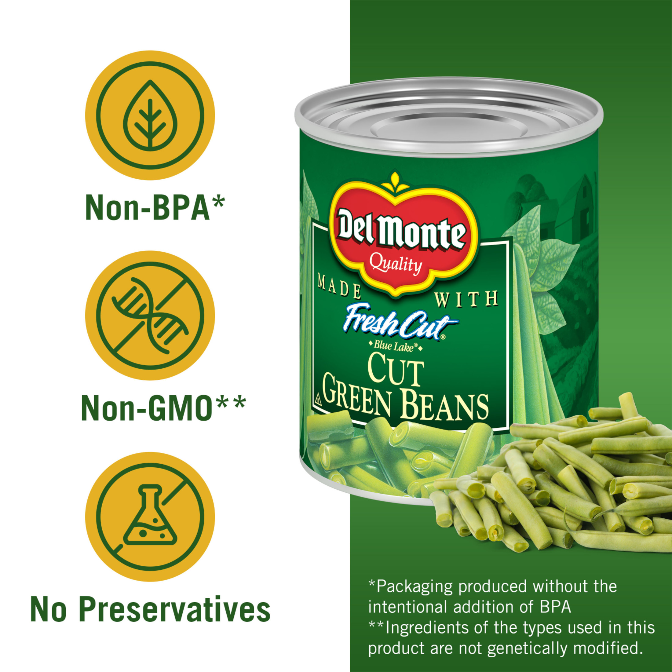 Del Monte Fresh Cut Green Beans, Canned Vegetables, 14.5 oz Can (Pack of 4) thumbnail 2