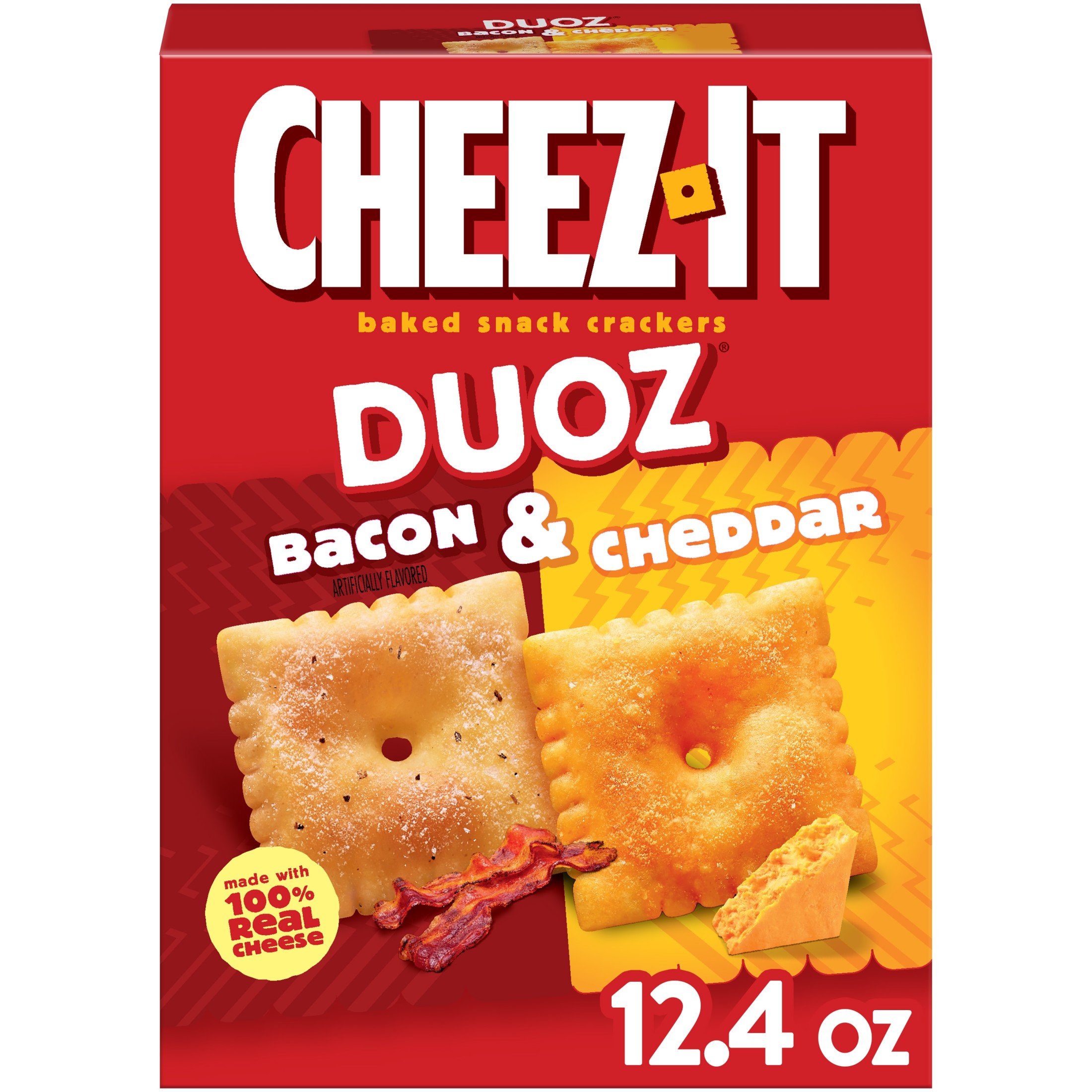 Cheez-It DUOZ Bacon and Cheddar Baked Snack Crackers, Lunch Snacks, 12.4 oz thumbnail 2