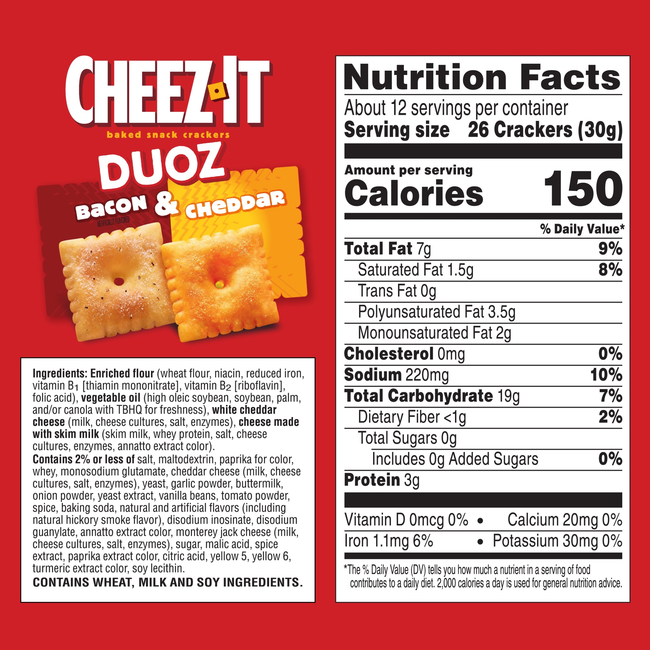 Cheez-It DUOZ Bacon and Cheddar Baked Snack Crackers, Lunch Snacks, 12.4 oz thumbnail 4