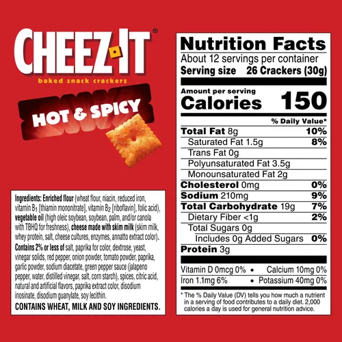 Cheez-It Hot and Spicy Cheese Crackers, Baked Snack Crackers, 12.4 oz thumbnail 3