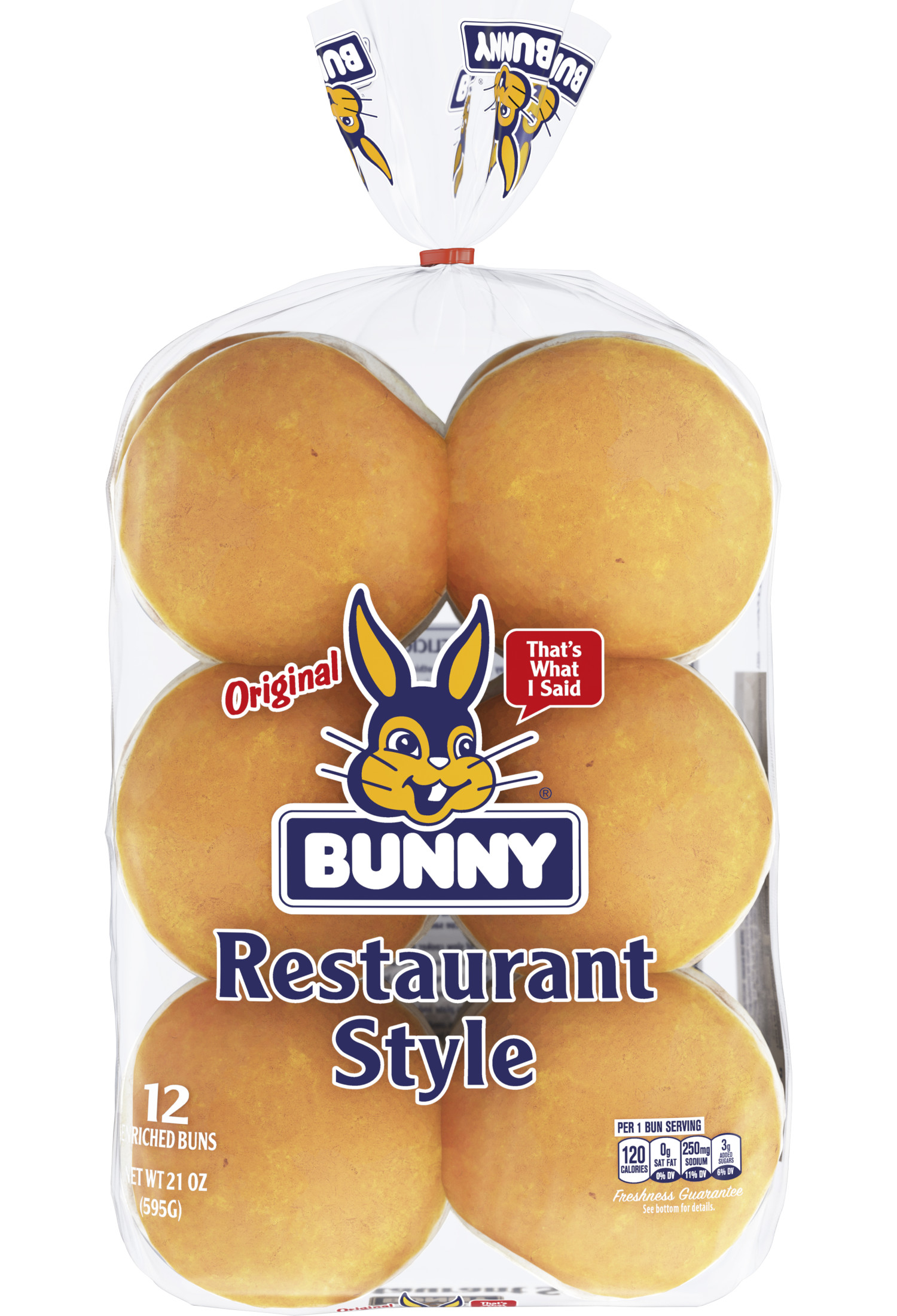 Bunny White Restaurant Style Burger Buns, 21 oz, 12 Count
