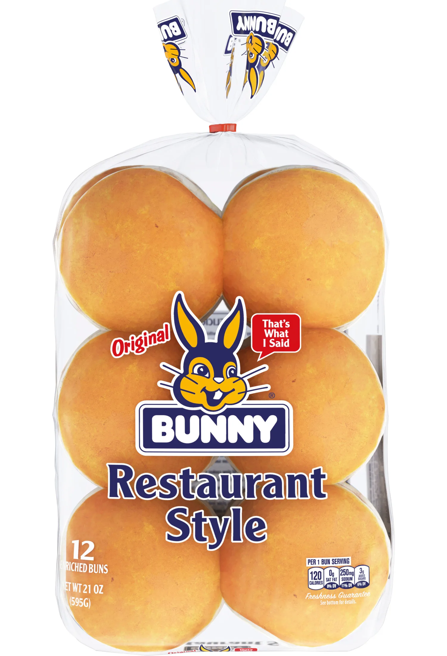Bunny White Restaurant Style Burger Buns, 21 oz, 12 Count