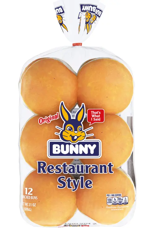 Bunny White Restaurant Style Burger Buns, 21 oz, 12 Count