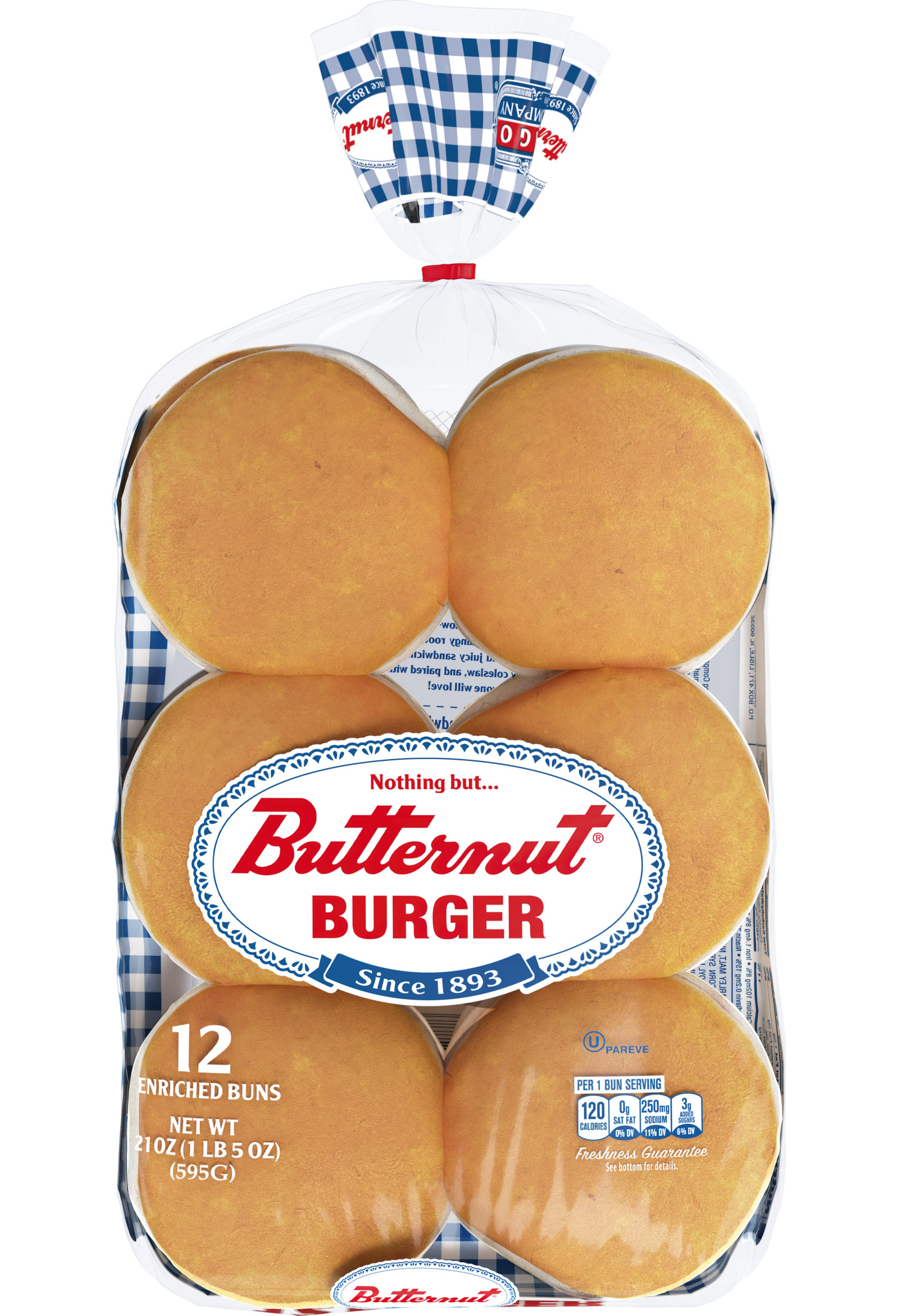 Butternut White Restaurant Style Burger Buns, 21 oz, 12 Count