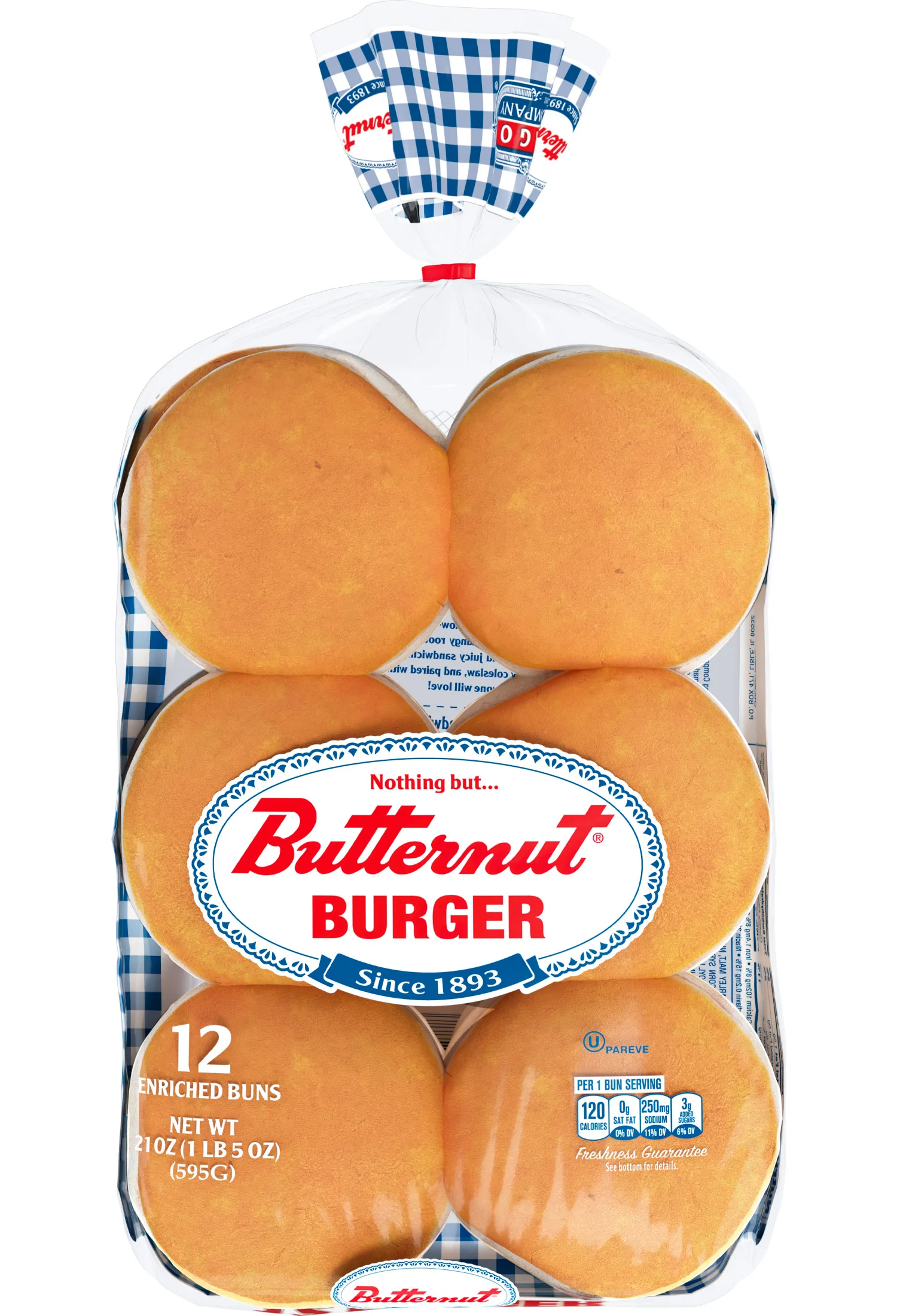 Butternut White Restaurant Style Burger Buns, 21 oz, 12 Count