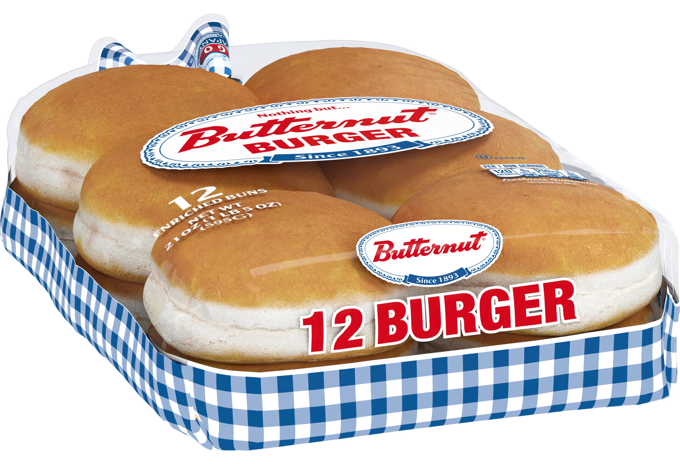 Butternut White Restaurant Style Burger Buns, 21 oz, 12 Count thumbnail 2