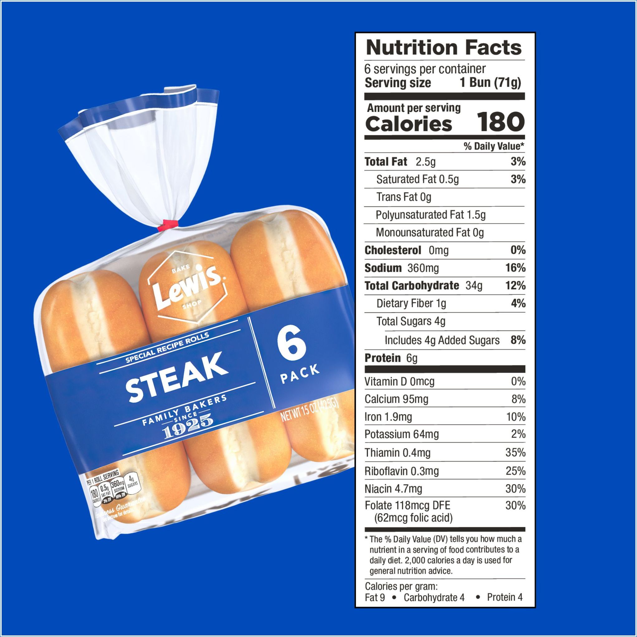 Lewis Bake Shop White Steak Rolls, 15 oz, 6 Count thumbnail 2