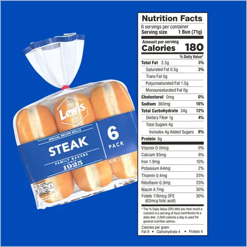 Lewis Bake Shop White Steak Rolls, 15 oz, 6 Count thumbnail 2