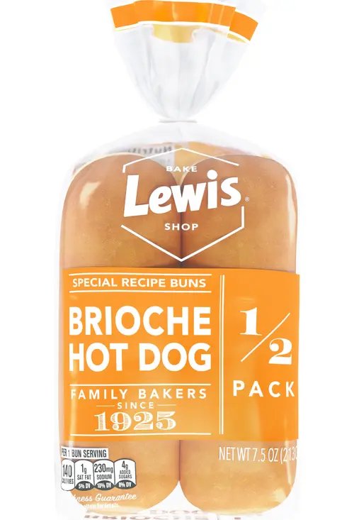 Lewis Bake Shop Brioche Half Pack Hot Dog Buns, 7.5 oz, 4 Count