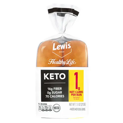 Lewis Bake Shop Healthy Life Keto White Hot Dog Buns, 7.5 oz, 4 Count