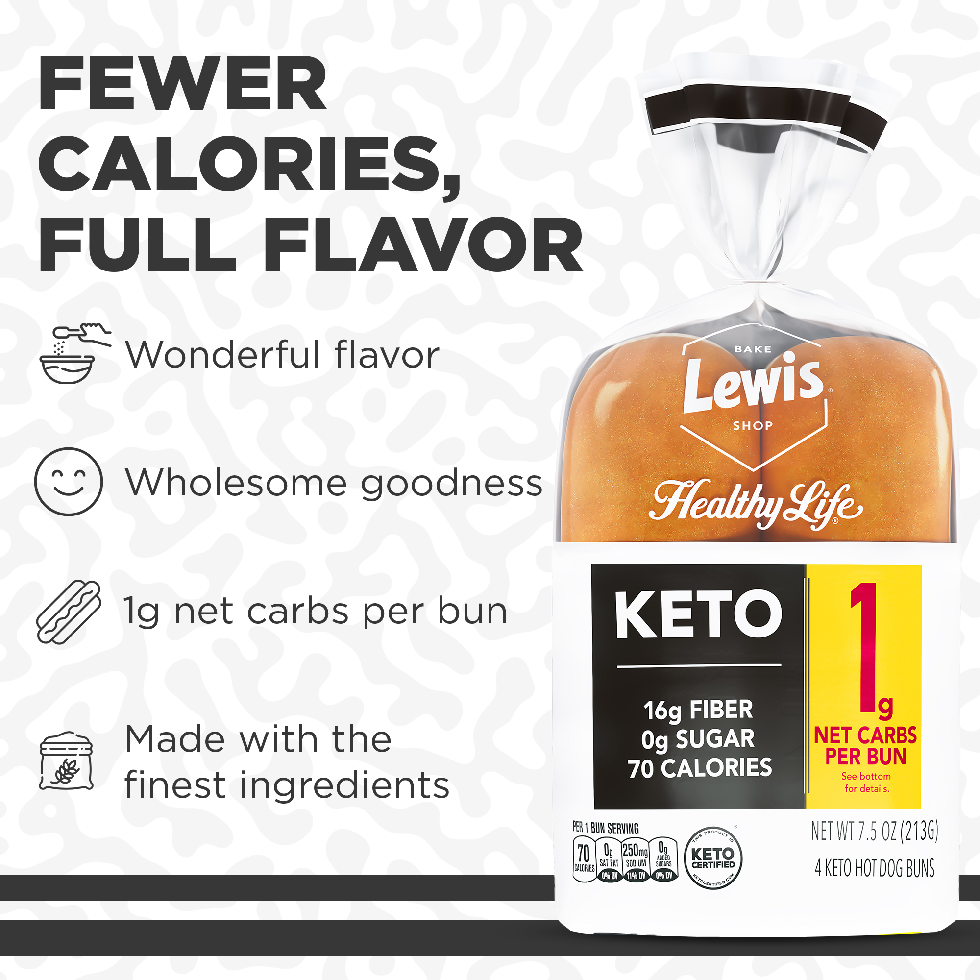 Lewis Bake Shop Healthy Life Keto White Hot Dog Buns, 7.5 oz, 4 Count thumbnail 3