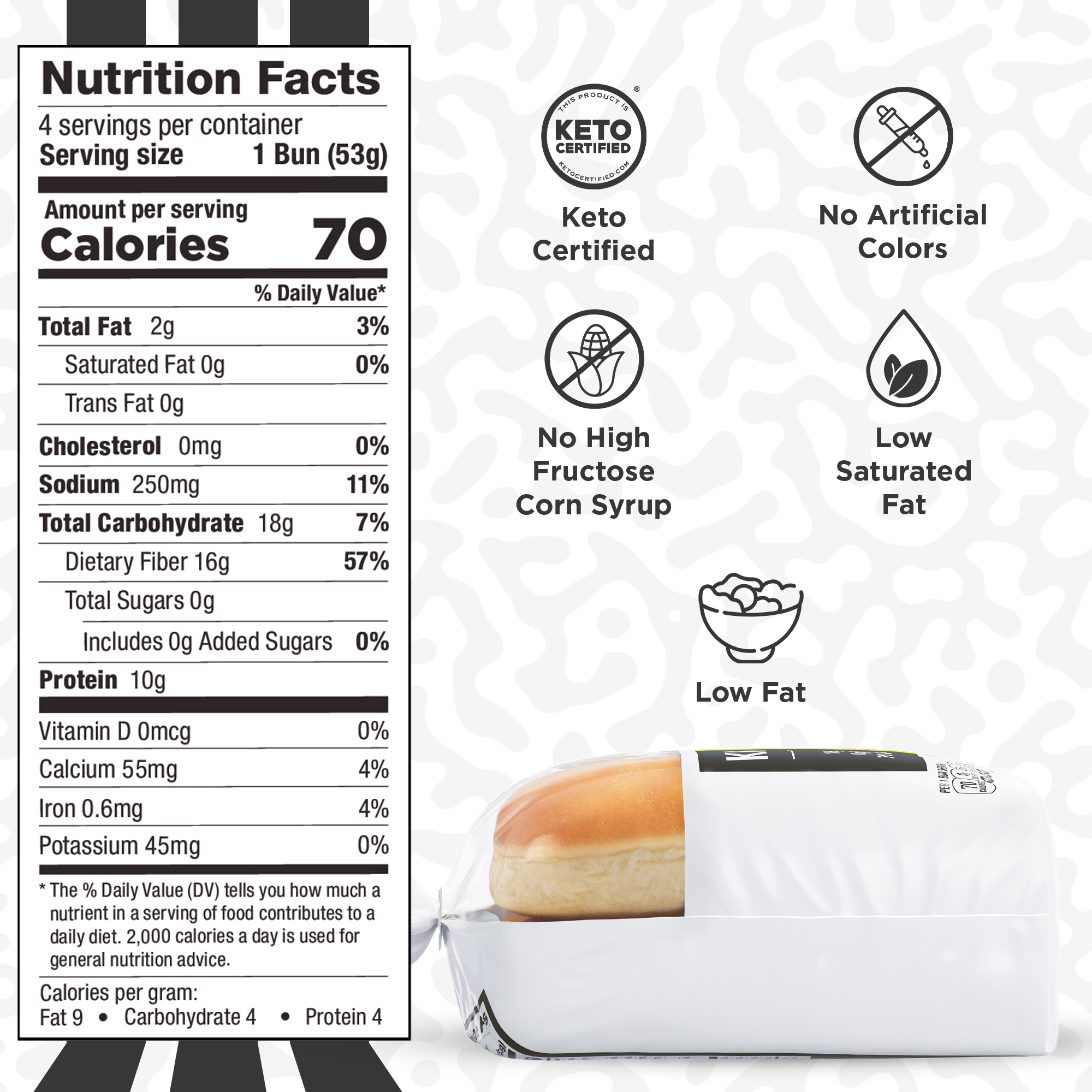 Lewis Bake Shop Healthy Life Keto White Hot Dog Buns, 7.5 oz, 4 Count thumbnail 4