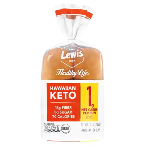 Lewis Bake Shop Healthy Life Keto Hawaiian Hot Dog Buns, 7.5 oz, 4 Count