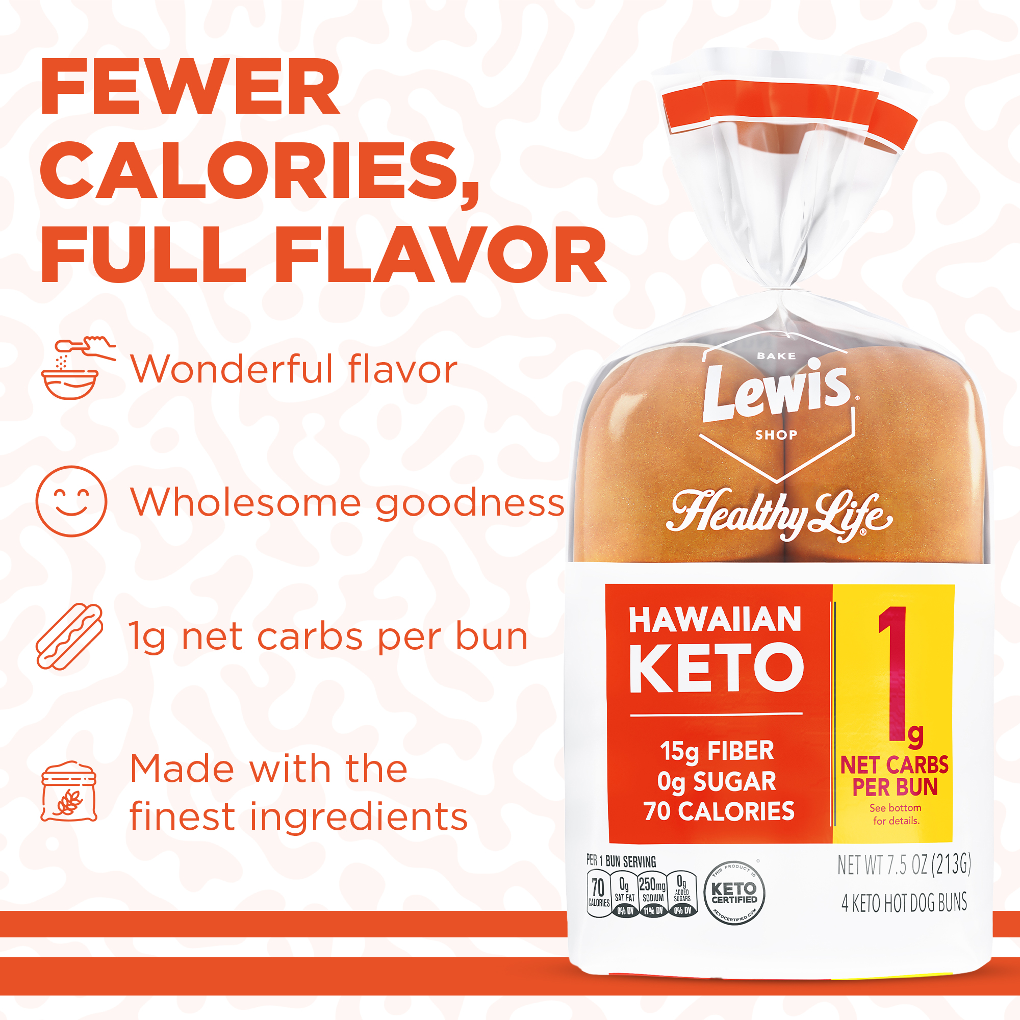 Lewis Bake Shop Healthy Life Keto Hawaiian Hot Dog Buns, 7.5 oz, 4 Count thumbnail 3