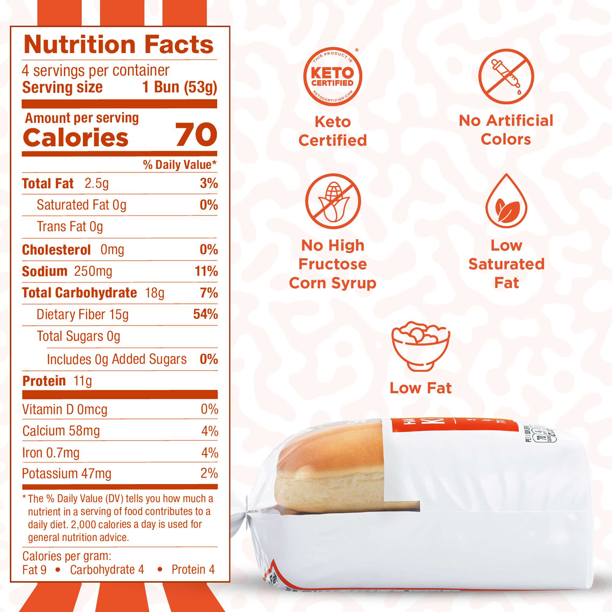 Lewis Bake Shop Healthy Life Keto Hawaiian Hot Dog Buns, 7.5 oz, 4 Count thumbnail 4