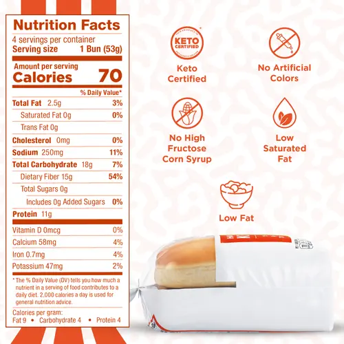 Lewis Bake Shop Healthy Life Keto Hawaiian Hot Dog Buns, 7.5 oz, 4 Count thumbnail 4