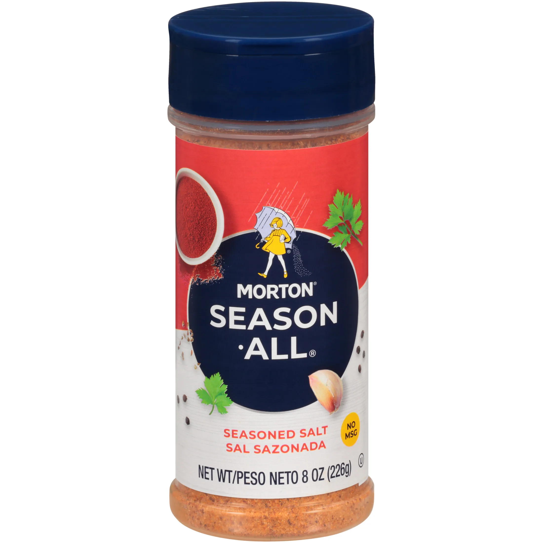 Morton Season-All Seasoned Salt - Blend of Salt and Savory Spices for BBQ, Grilling, and Potatoes, 8 oz Canister