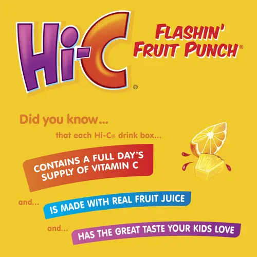 Hi-C Flashin Fruit Punch Juice, 6 fl oz, 8 Juice Boxes thumbnail 2