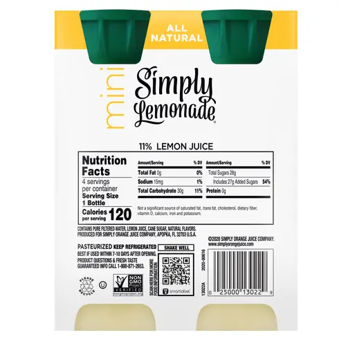 Simply Non GMO All Natural Lemonade Fruit Juice, 8 fl oz, 4 Bottles thumbnail 2