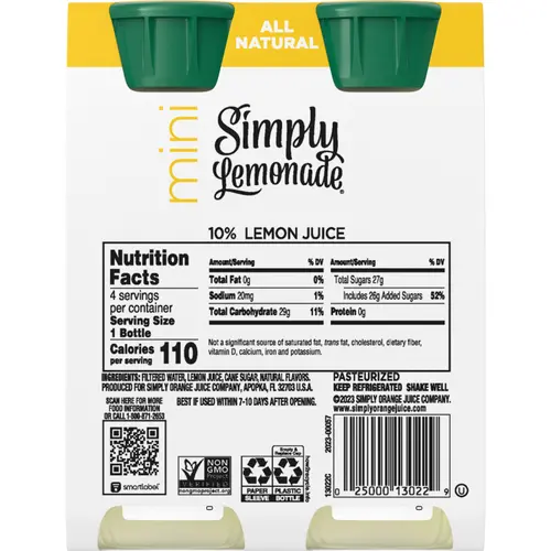 Simply Non GMO All Natural Lemonade Fruit Juice, 8 fl oz, 4 Bottles thumbnail 3