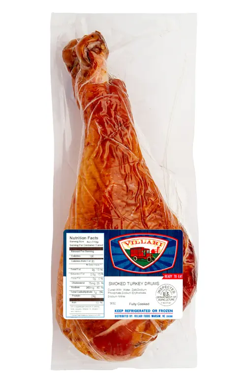 Villari Brothers Hickory Smoked Whole Turkey Drumstick, Gluten Free, 1.375lb -2.5lb Vacuum Pack