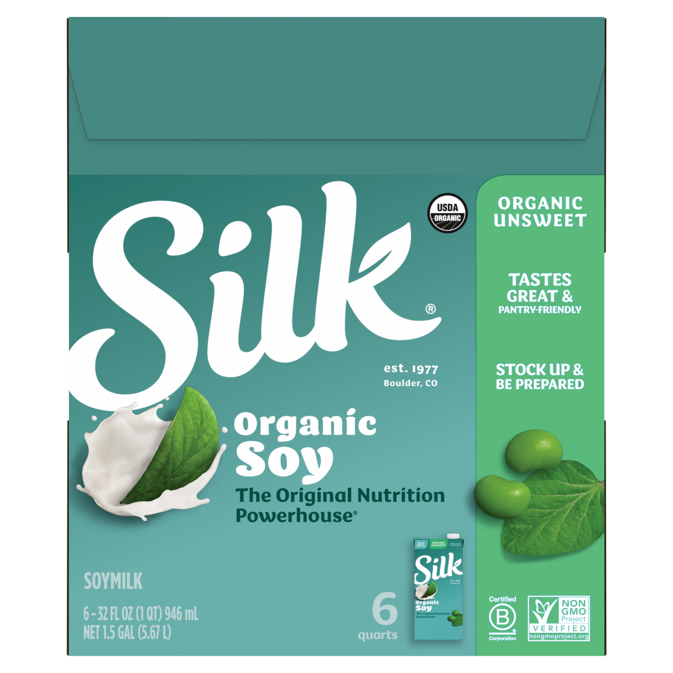 (Pack of 6) Silk Organic Shelf-Stable Unsweetened Soy Milk, 1 Quart thumbnail 3