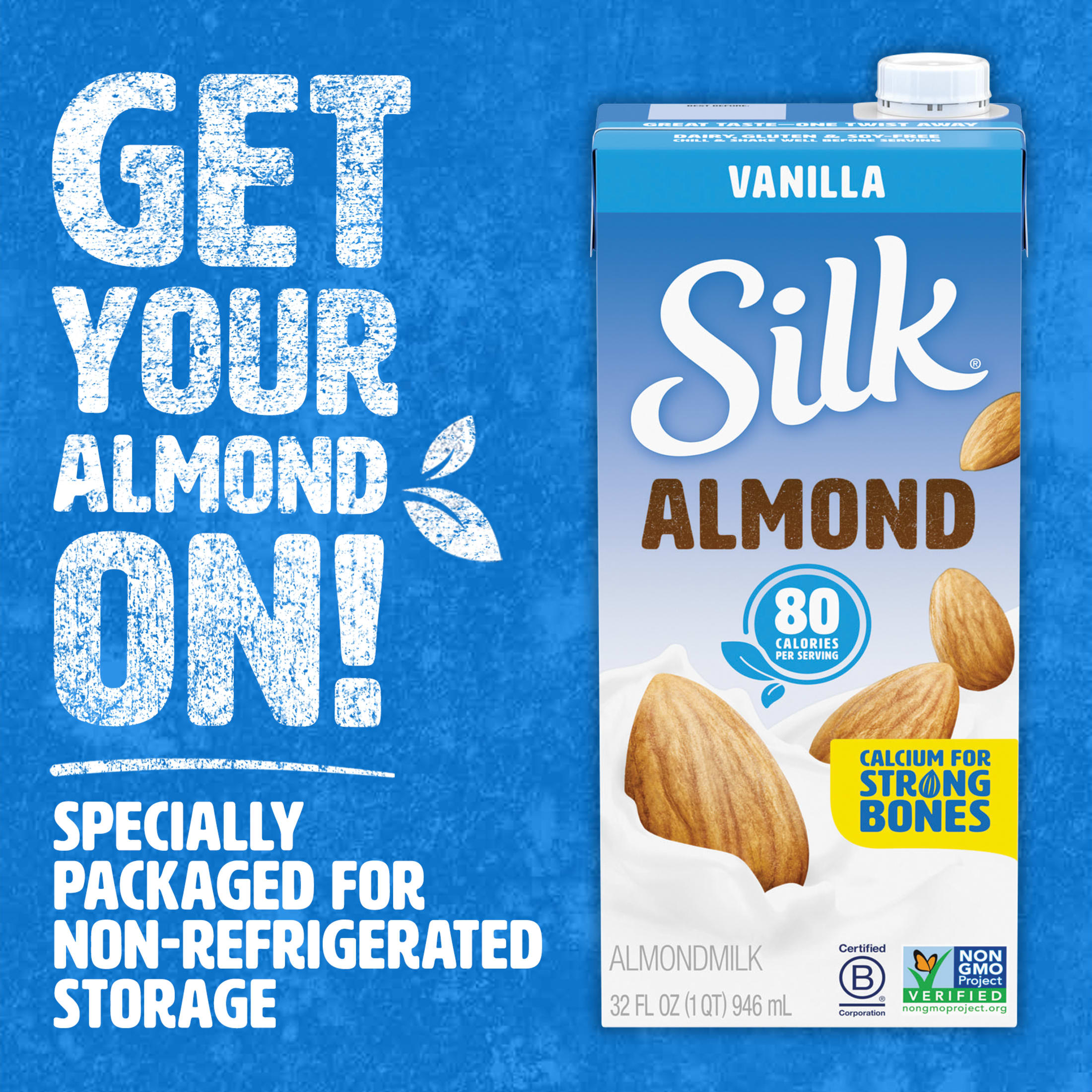 Silk Shelf Stable, Dairy Free, Lactose Free, Gluten Free, Vanilla Almond Milk, 32 fl oz Quart, Pack of 6 thumbnail 3