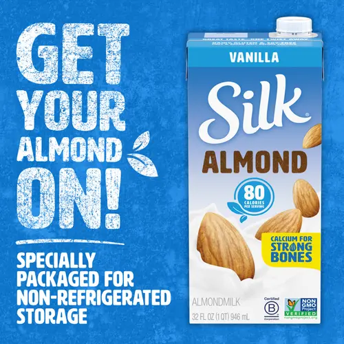 Silk Shelf Stable, Dairy Free, Lactose Free, Gluten Free, Vanilla Almond Milk, 32 fl oz Quart, Pack of 6 thumbnail 3