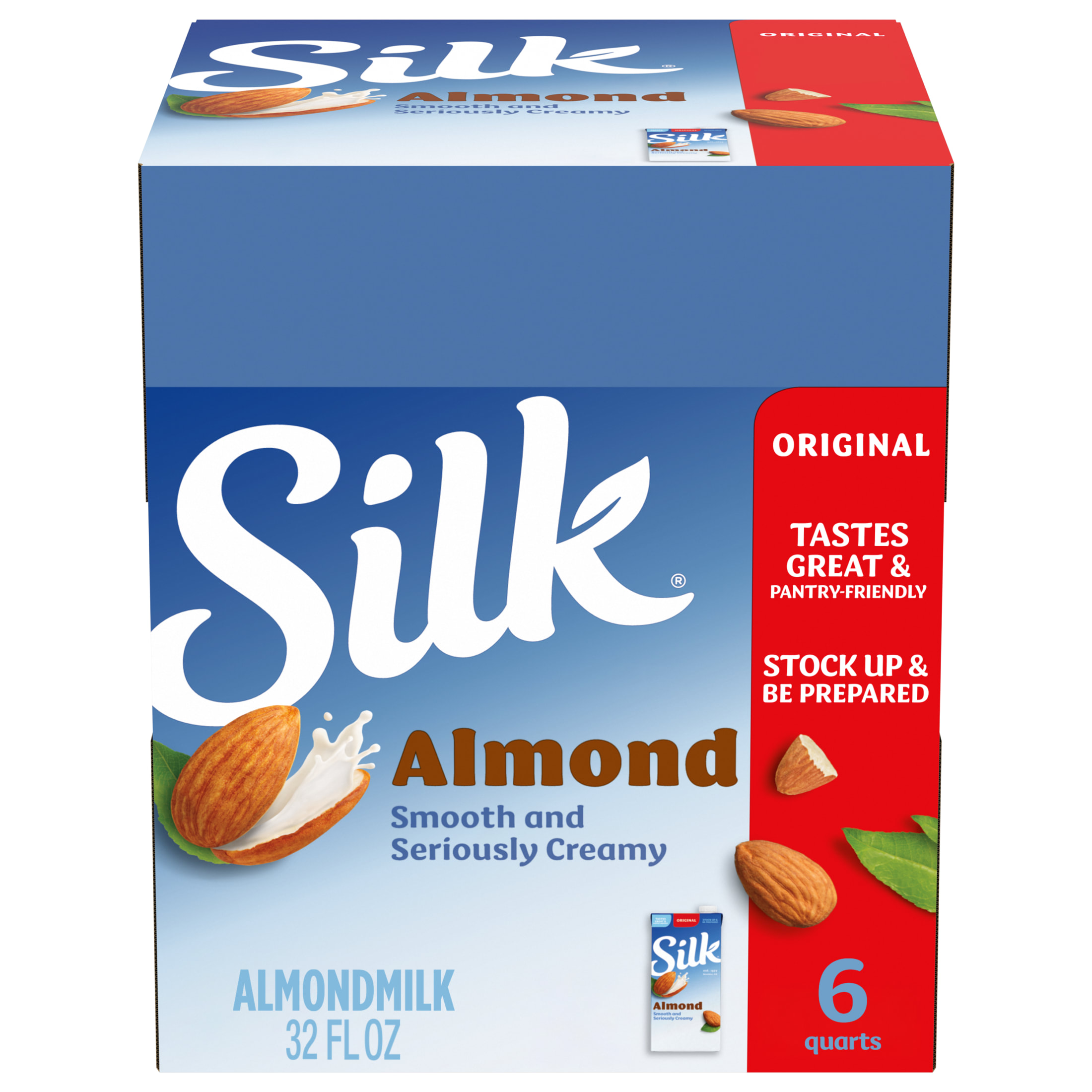 Silk Shelf Stable, Dairy Free, Lactose Free, Gluten Free, Original Almond Milk, 32 fl oz Quart, 6 Count