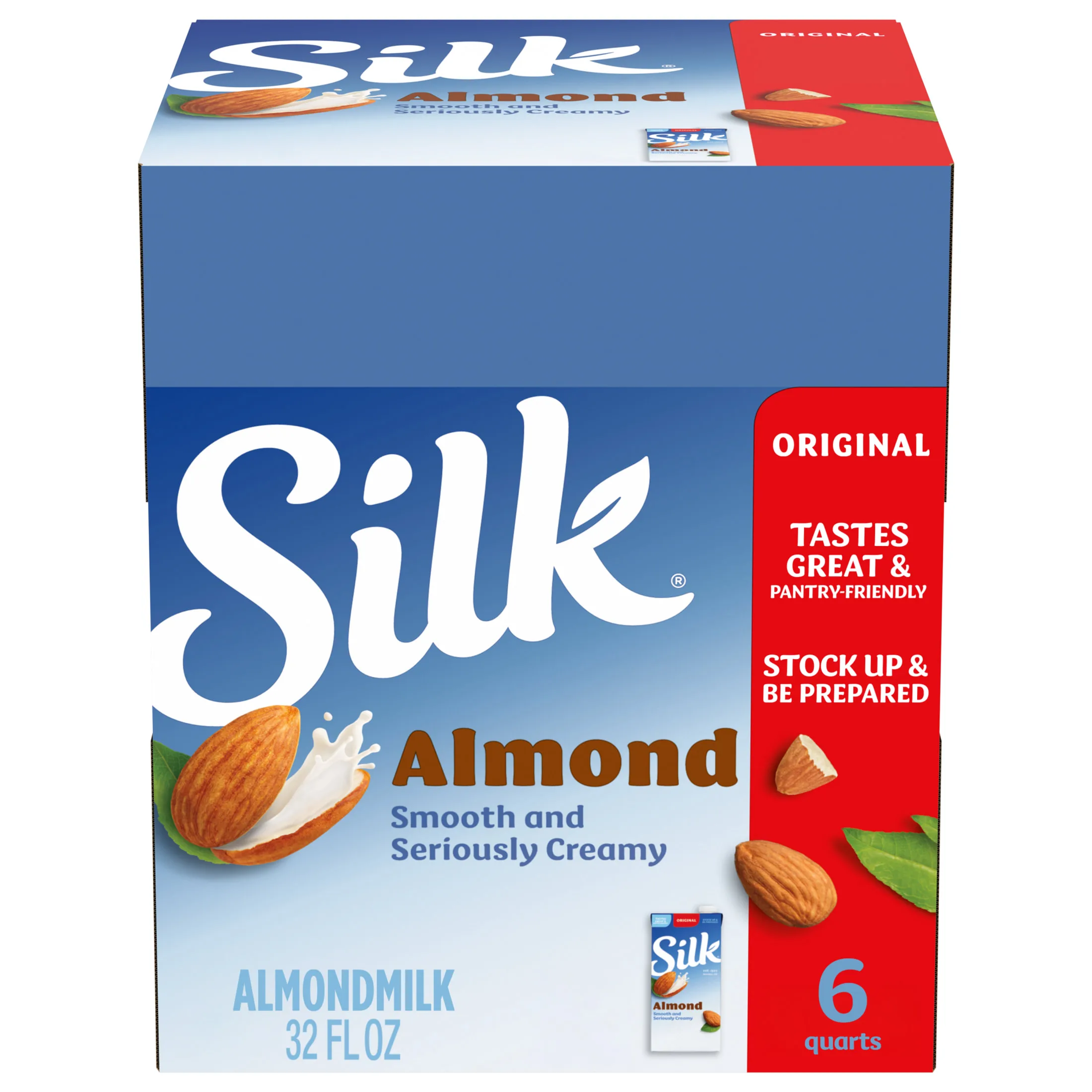 Silk Shelf Stable, Dairy Free, Lactose Free, Gluten Free, Original Almond Milk, 32 fl oz Quart, 6 Count