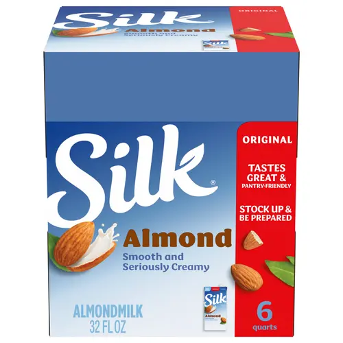 Silk Shelf Stable, Dairy Free, Lactose Free, Gluten Free, Original Almond Milk, 32 fl oz Quart, 6 Count