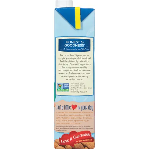 Silk Shelf Stable, Dairy Free, Lactose Free, Gluten Free, Unsweetened Almond Milk, 32 fl oz Quart thumbnail 2