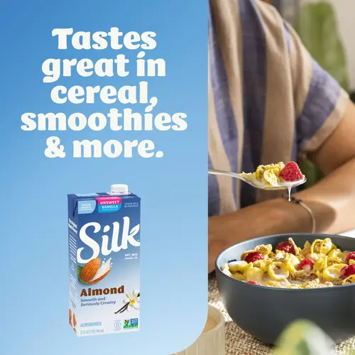 Silk Shelf Stable, Dairy Free, Lactose Free, Gluten Free, Unsweetened Vanilla Almond Milk, 32 fl oz Quart, 6 Count thumbnail 3