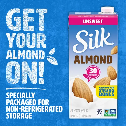 Silk Shelf Stable, Dairy Free, Lactose Free, Gluten Free, Unsweetened Almond Milk, 32 fl oz Quart, 6 Count thumbnail 4