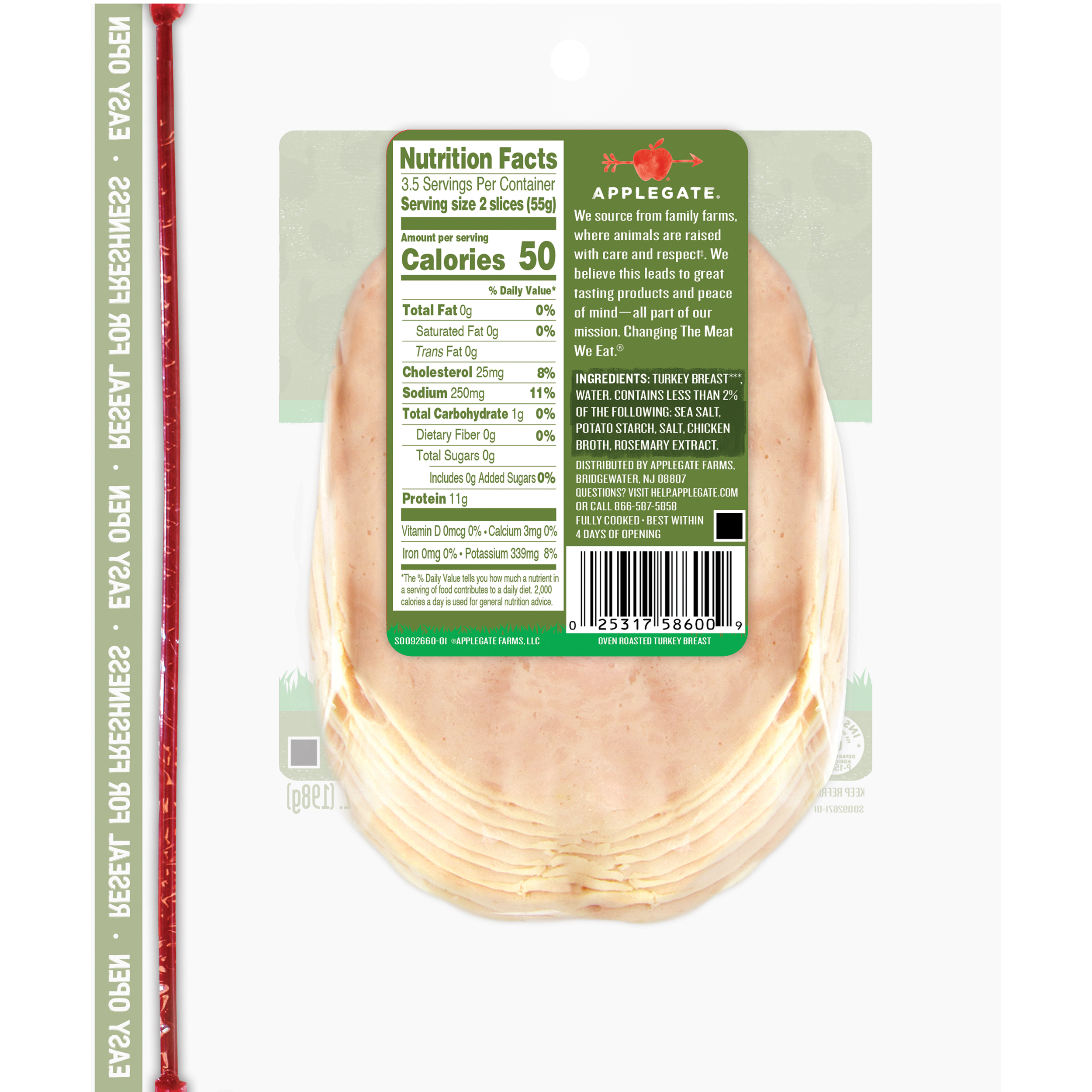 Applegate Naturals, Oven Roasted Turkey Breast Sliced, 50 Cal, 7oz Tray (Refrigerated) thumbnail 2