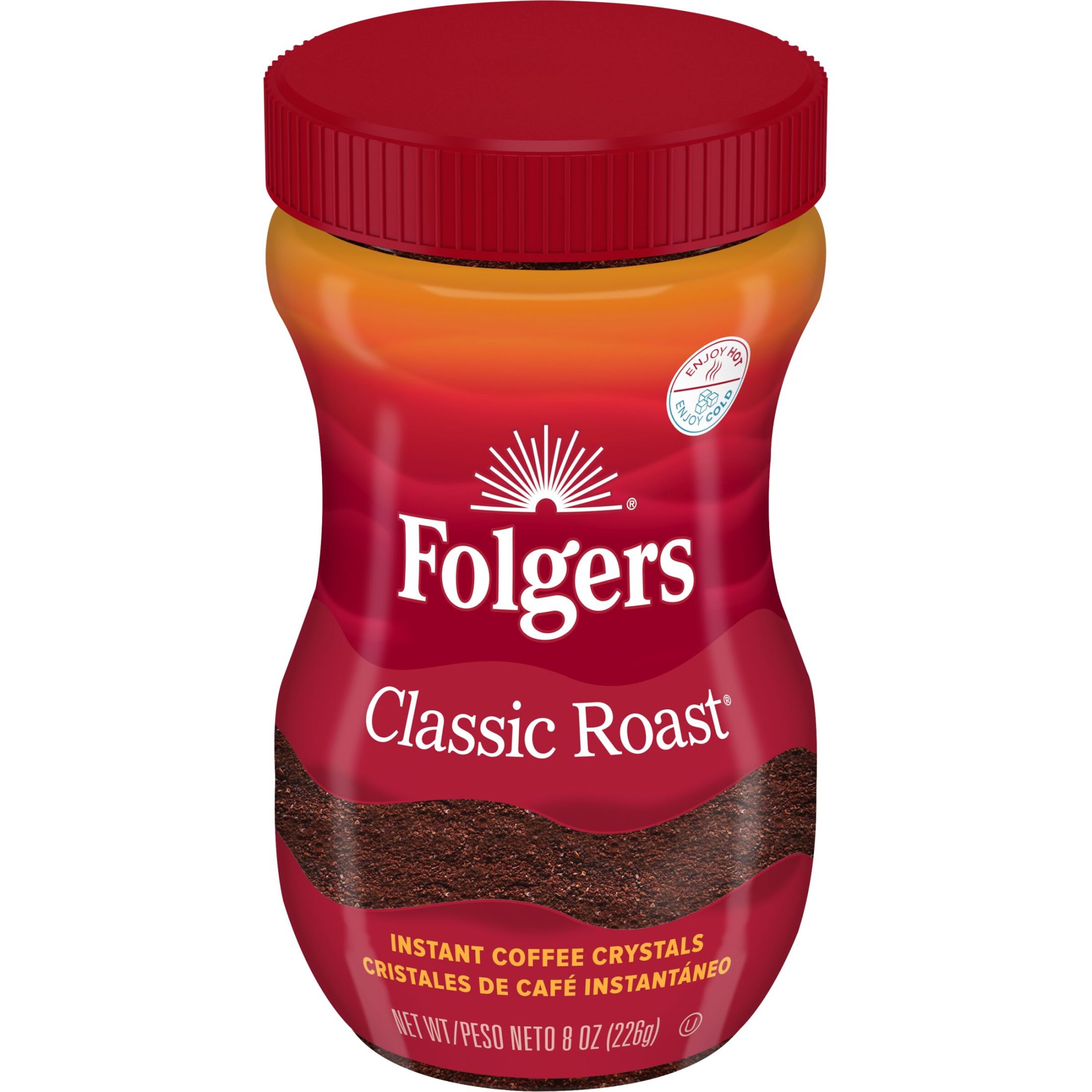 Folgers Classic Roast Instant Coffee, 8 oz Jar