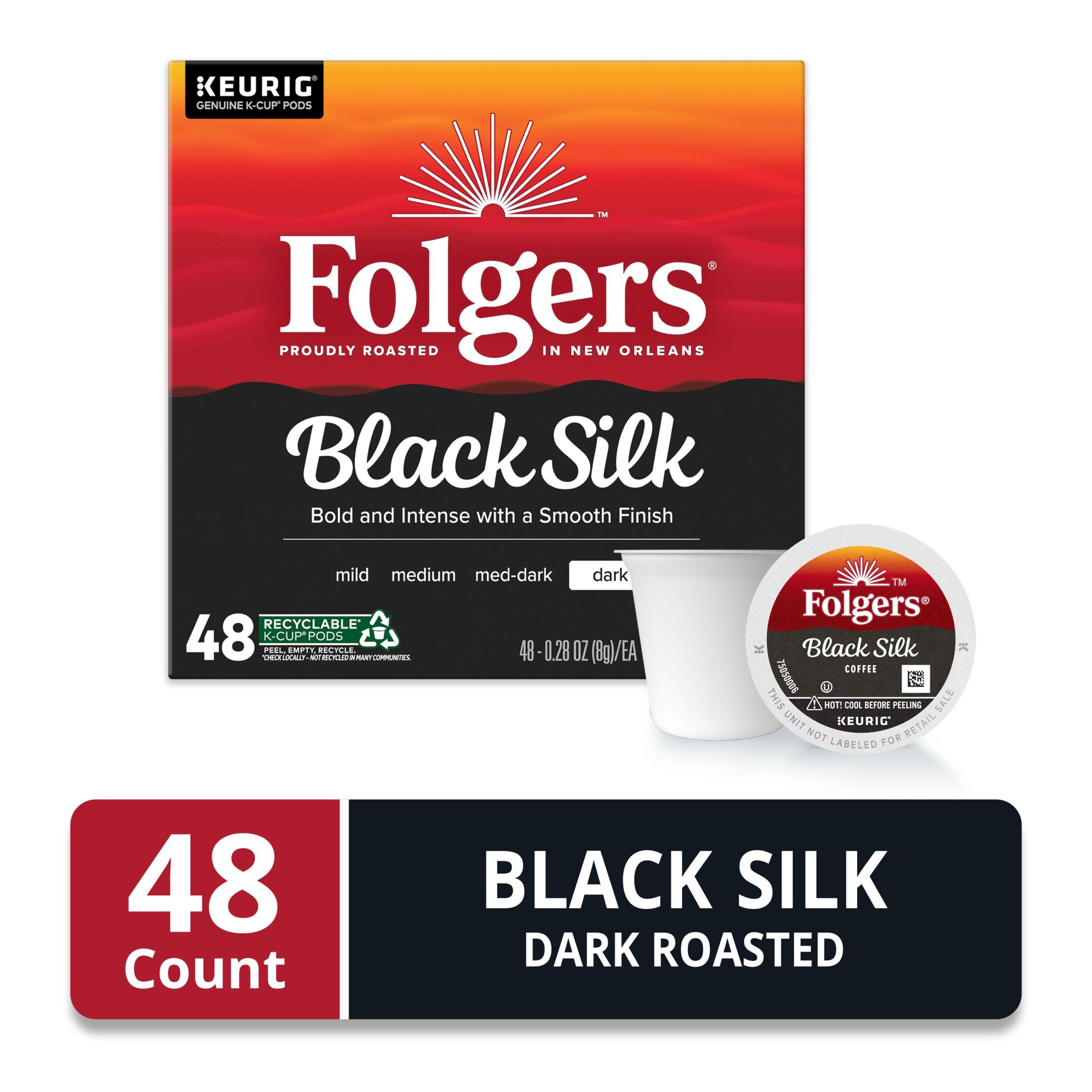 Folgers Black Silk, Dark Roast Coffee, Keurig K Cup Pods, 48 Count Box thumbnail 2