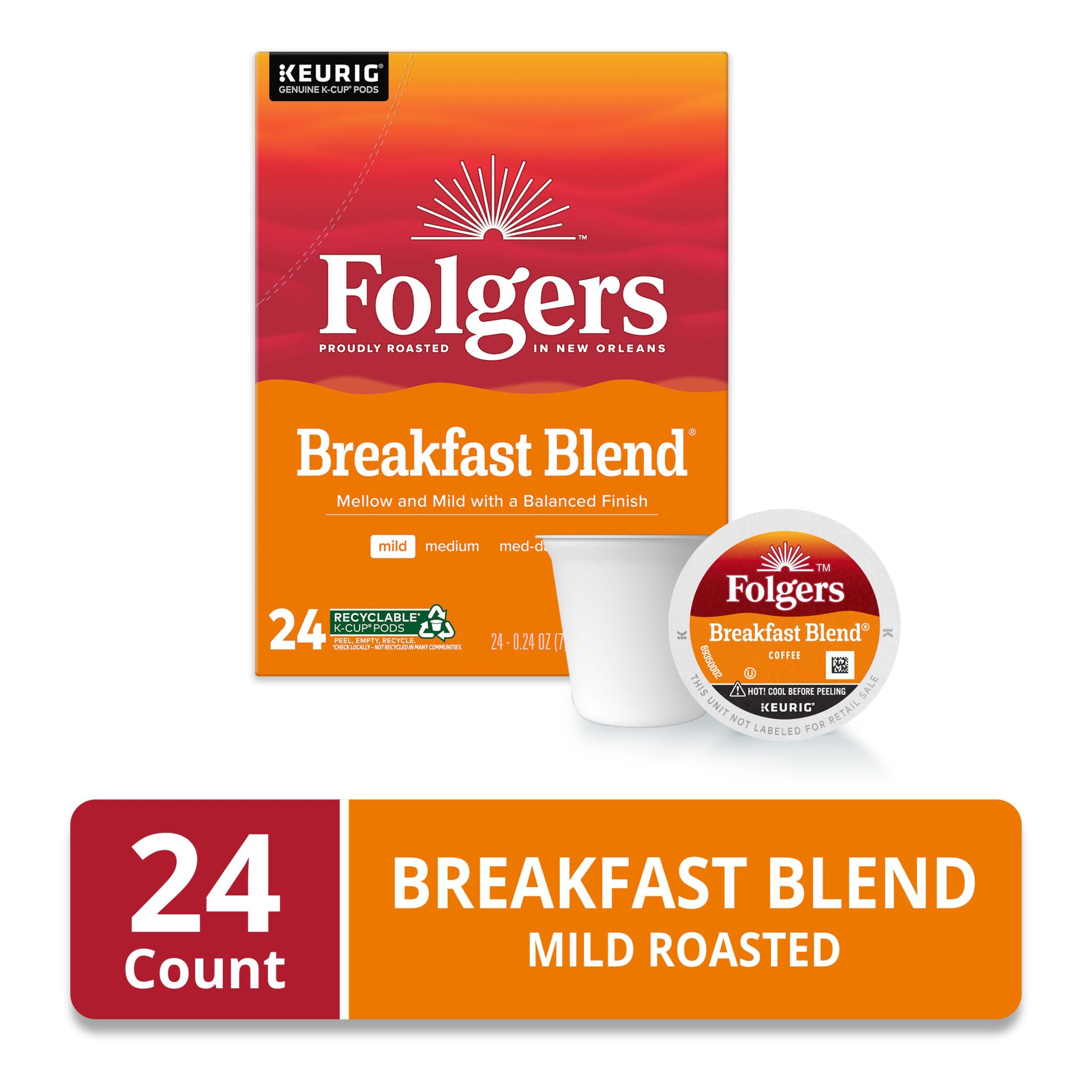 Folgers Breakfast Blend, Mild Roast Coffee, Keurig K Cup Pods, 24 Count Box thumbnail 2