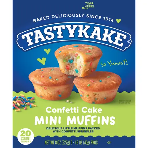 Tastykake Confetti Cake Mini Muffins, Portable and Shareable, Confetti Muffins, 5 Pouches per Box