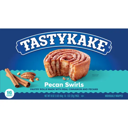 Tastykake Pecan Swirls, 16 Count, 16 Individually Wrapped Pastry Rolls
