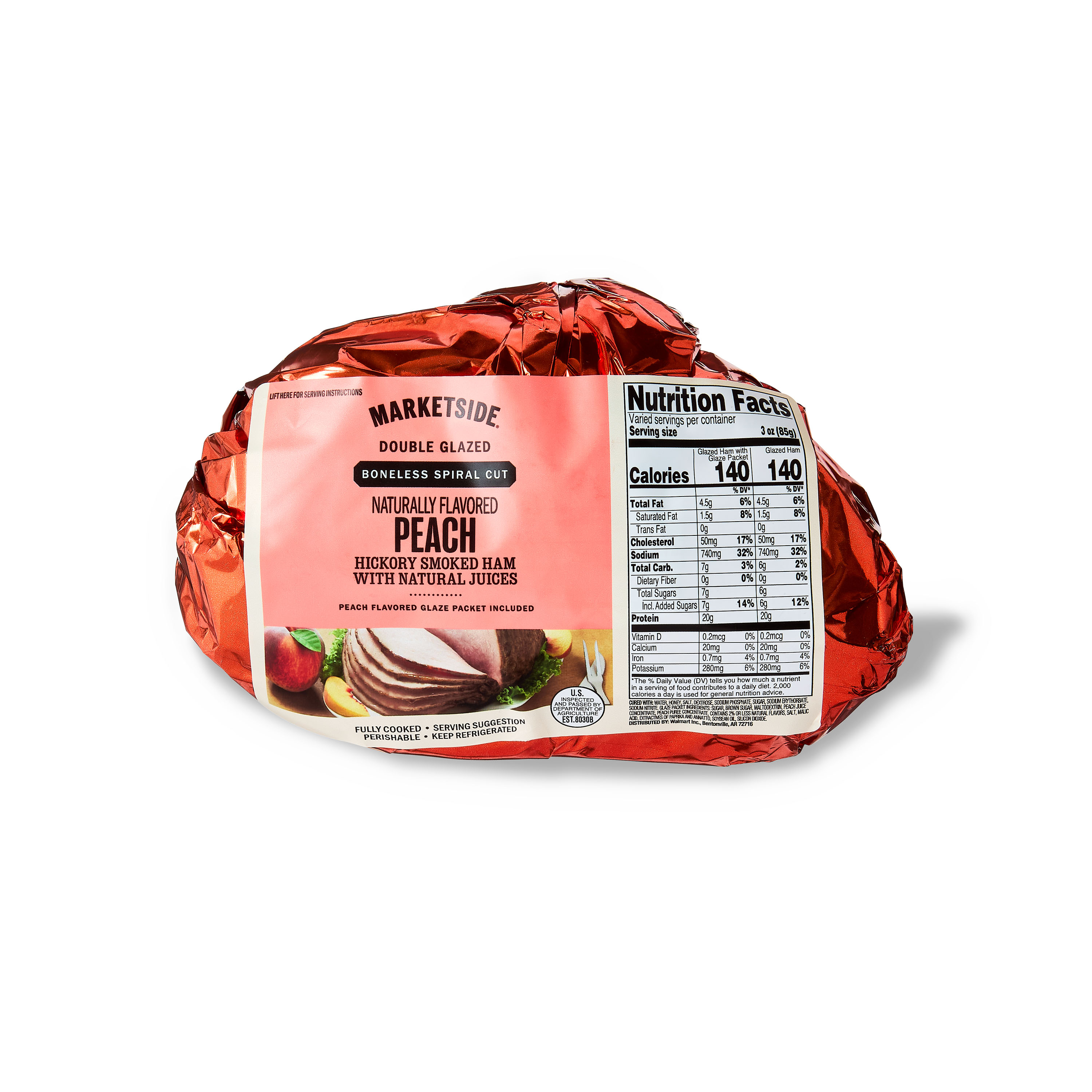 Marketside Boneless Spiral-Cut Peach Glazed Hickory Smoked Ham, 2-4.8 lbs