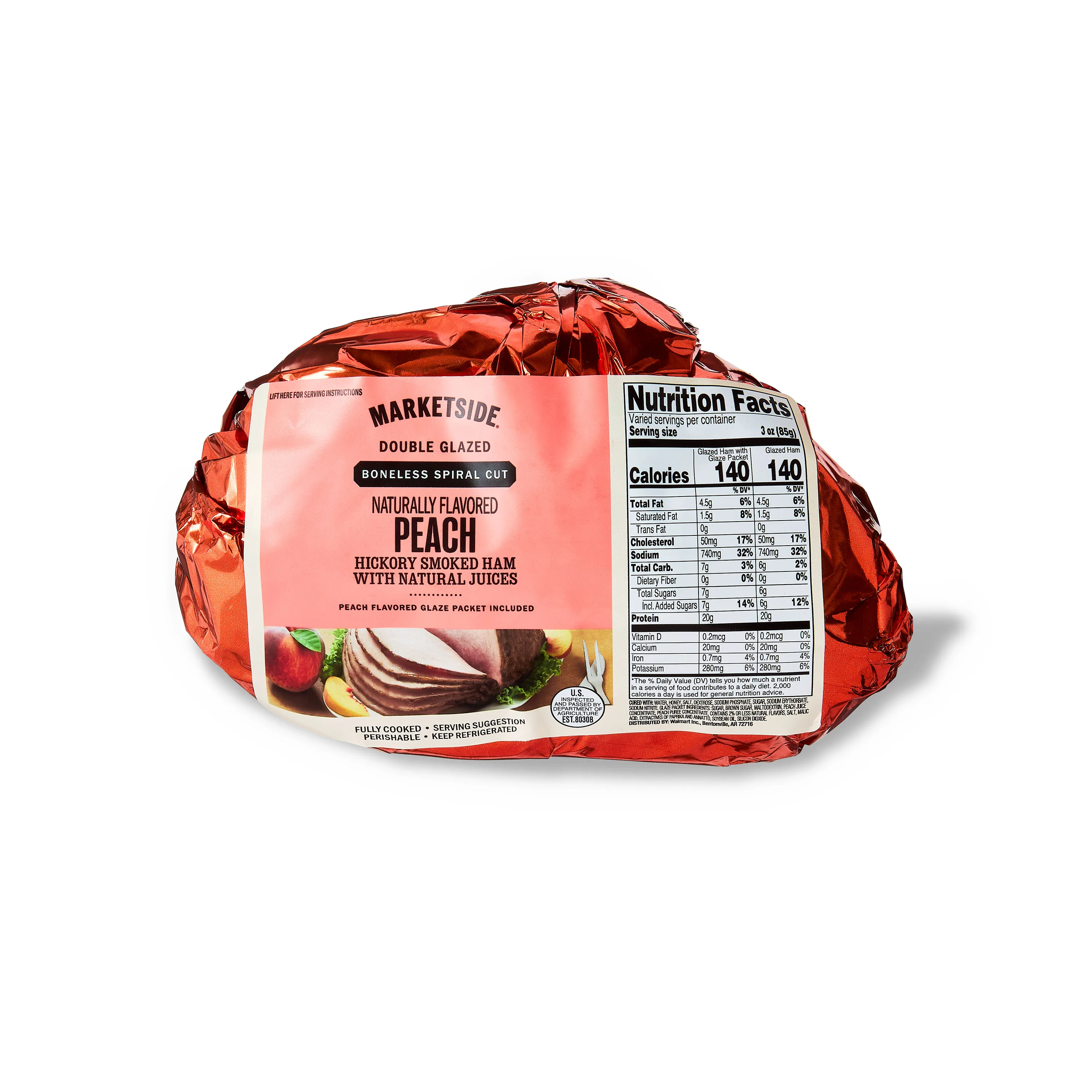 Marketside Boneless Spiral-Cut Peach Glazed Hickory Smoked Ham, 2-4.8 lbs
