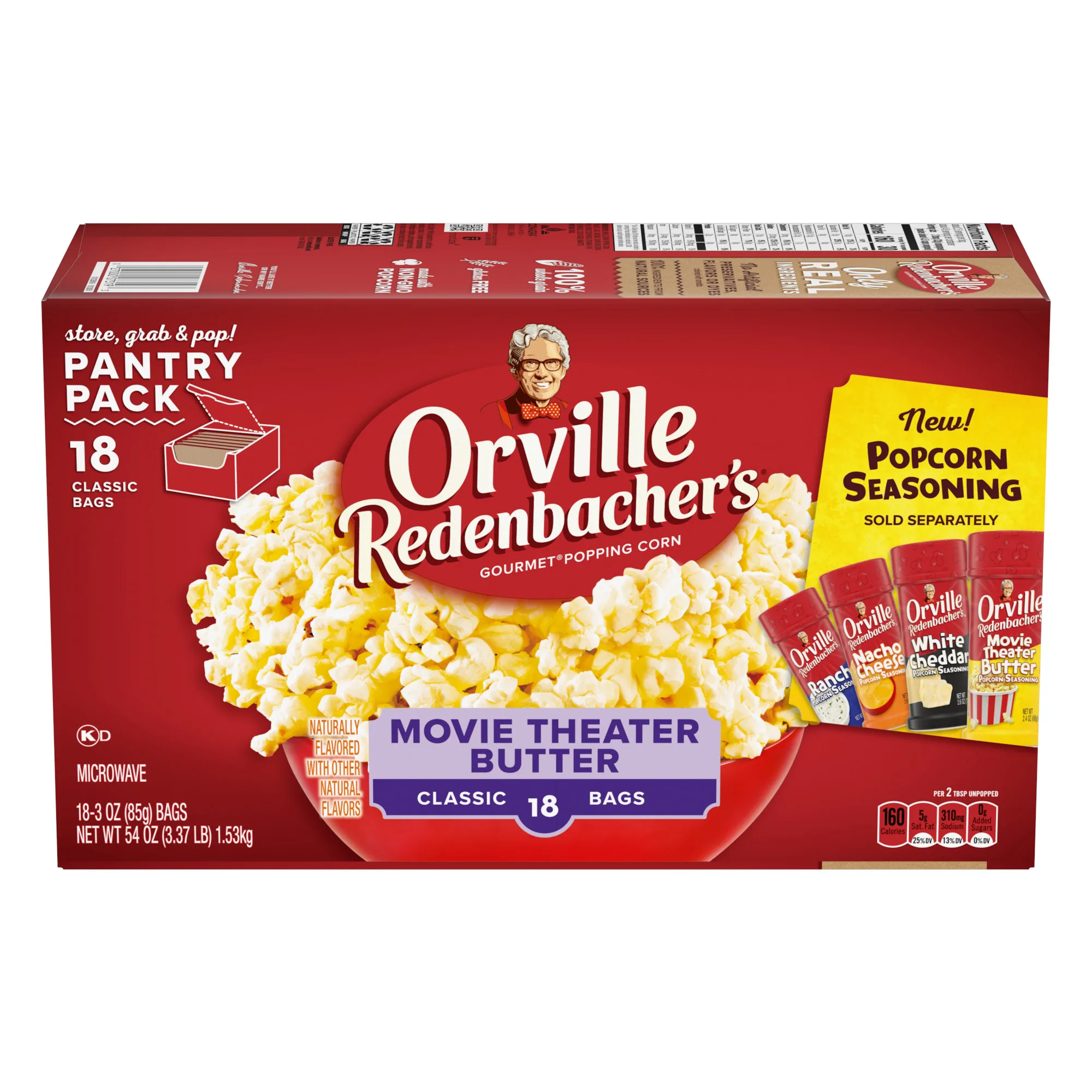 Orville Redenbacherâ€™s Movie Theater Butter Popcorn, Microwave Popcorn, 18 Count
