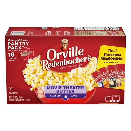 Orville Redenbacherâ€™s Movie Theater Butter Popcorn, Microwave Popcorn, 18 Count
