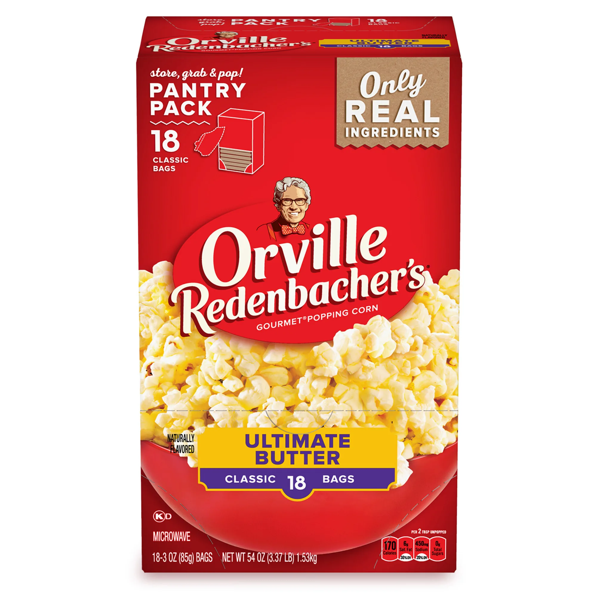 Orville Redenbacherâ€™s Ultimate Butter Popcorn, Microwave Popcorn, 18 Count