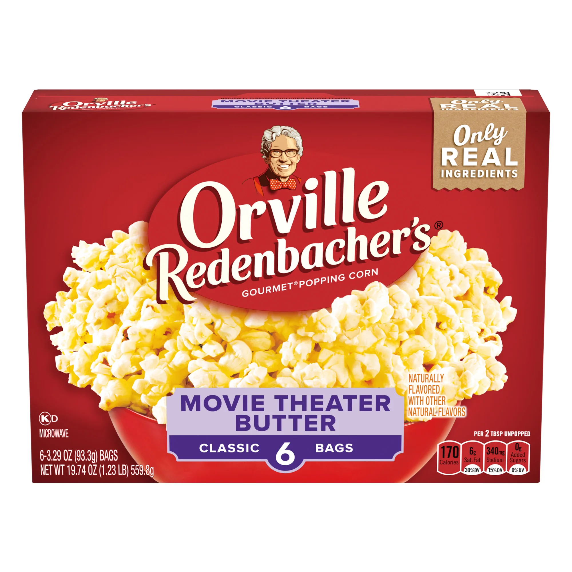 Orville Redenbacherâ€™s Movie Theater Butter Popcorn, Microwave Popcorn, 6 Count (Pack of 6)