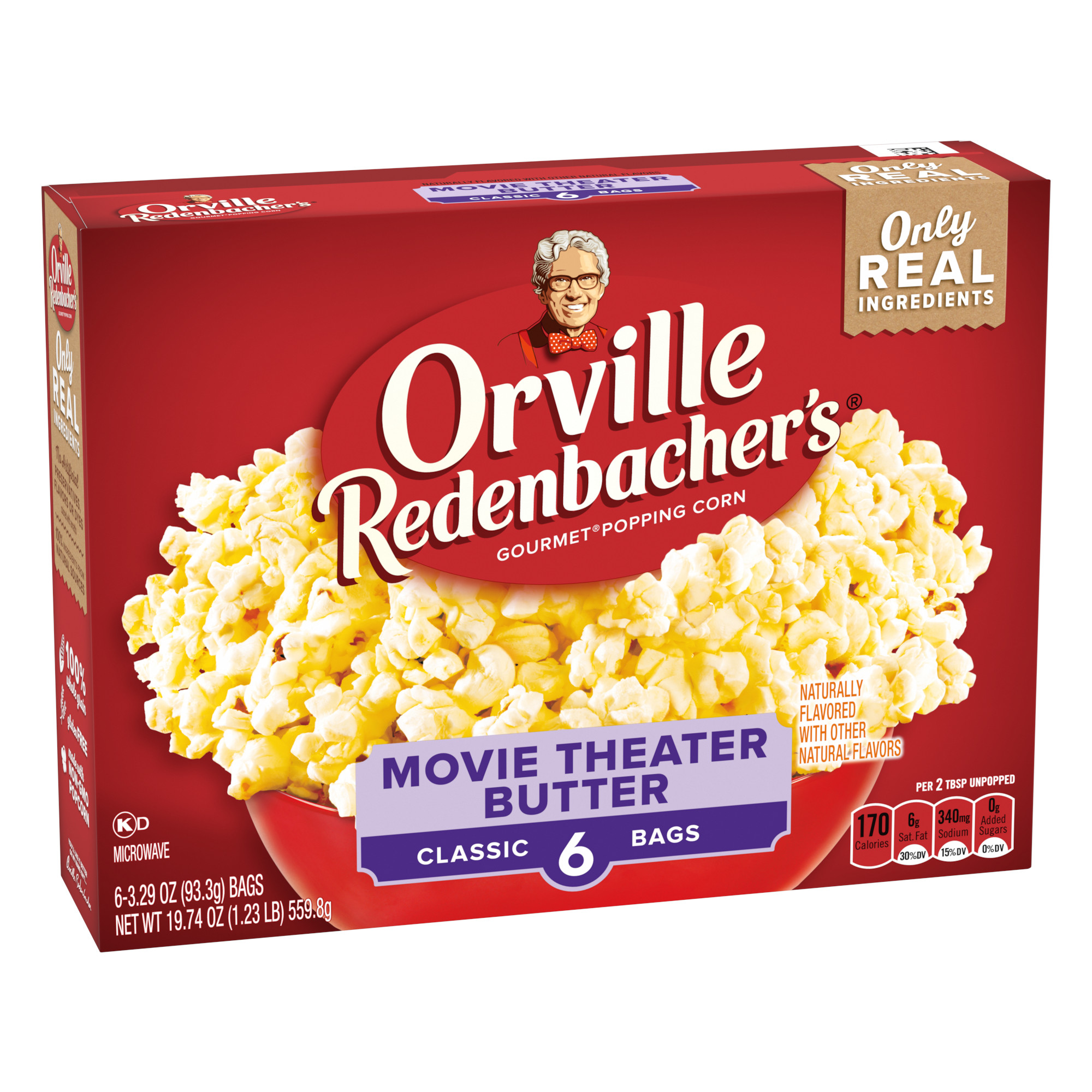 Orville Redenbacherâ€™s Movie Theater Butter Popcorn, Microwave Popcorn, 6 Count (Pack of 6) thumbnail 2