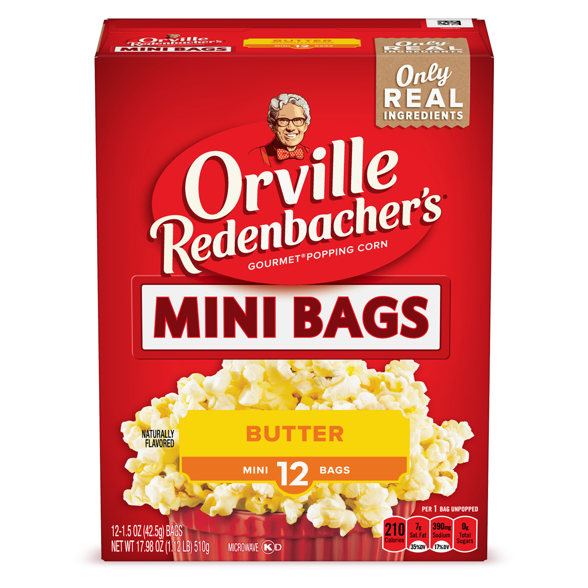 Orville Redenbacherâ€™s Butter Popcorn, Microwave Popcorn, 12 Count (Pack of 6) Mini Bags